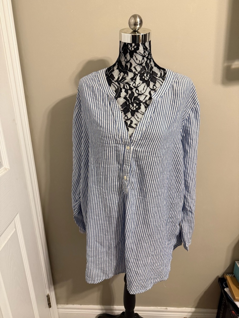 Old Navy Long-Sleeve Blue and White Striped Blouse